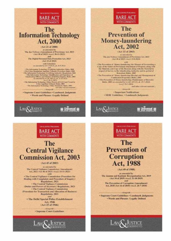 Combo of 4 Essential Bare Acts for Public Prosecutor Exam (IT Act, PMLA, CVC Act & PC Act)
